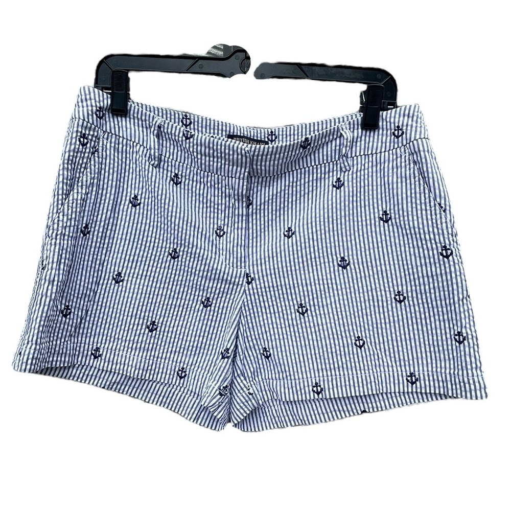British Khaki Blue and White Striped Women Shorts